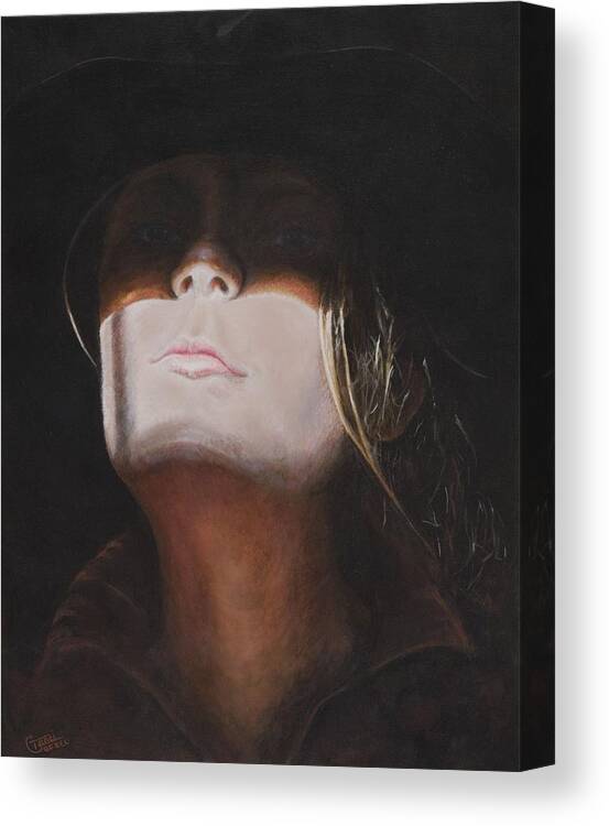 Western Paintings Canvas Print featuring the painting Shadow of a Cowgirl by Traci Goebel