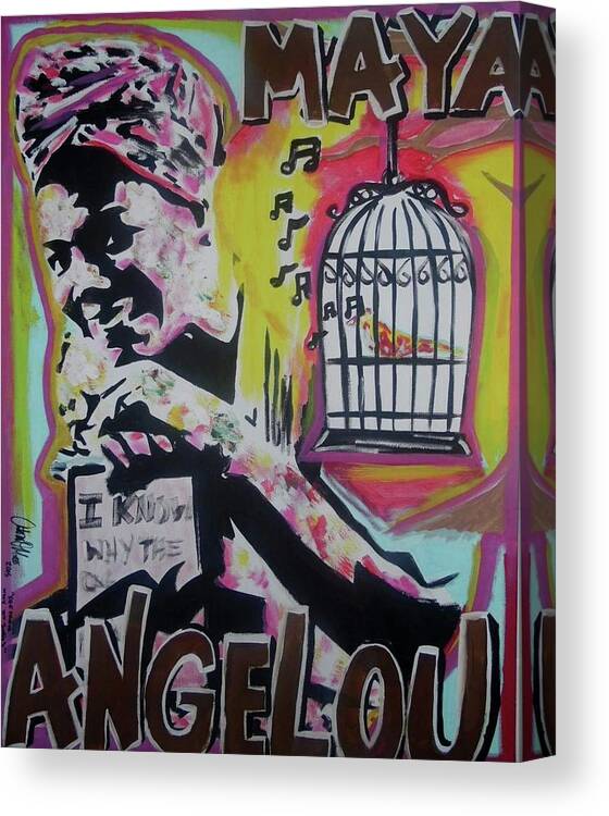 Maya Angelou Canvas Print featuring the painting She Knows Why It Sings by Antonio Moore