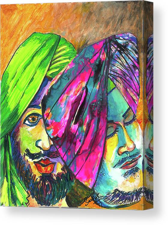 Singhs Canvas Print featuring the painting Singhs and Kaurs-7 by Sarabjit Singh