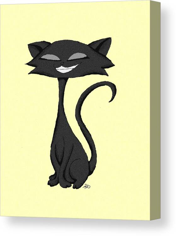 Animal Canvas Print featuring the digital art Sleek Cat Chuckling by Pet Serrano