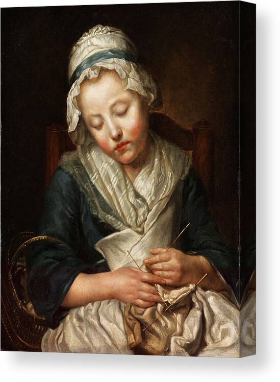 Girl Canvas Print featuring the painting Sleeping Girl by Jean-Baptiste Greuze