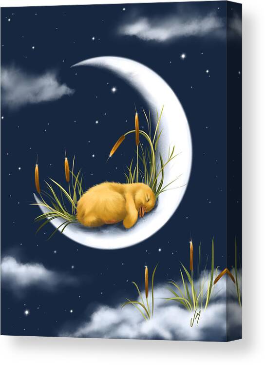Moon Canvas Print featuring the painting Sleeping on the moon by Veronica Minozzi