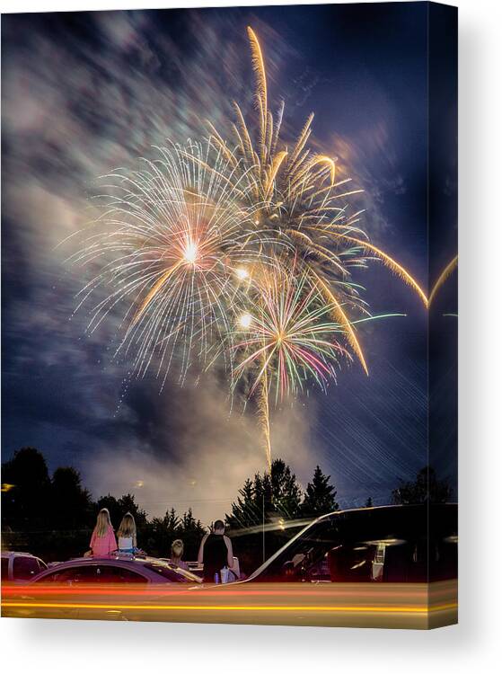 Fireworks Canvas Print featuring the photograph Small Town Fireworks Show by Alan Raasch