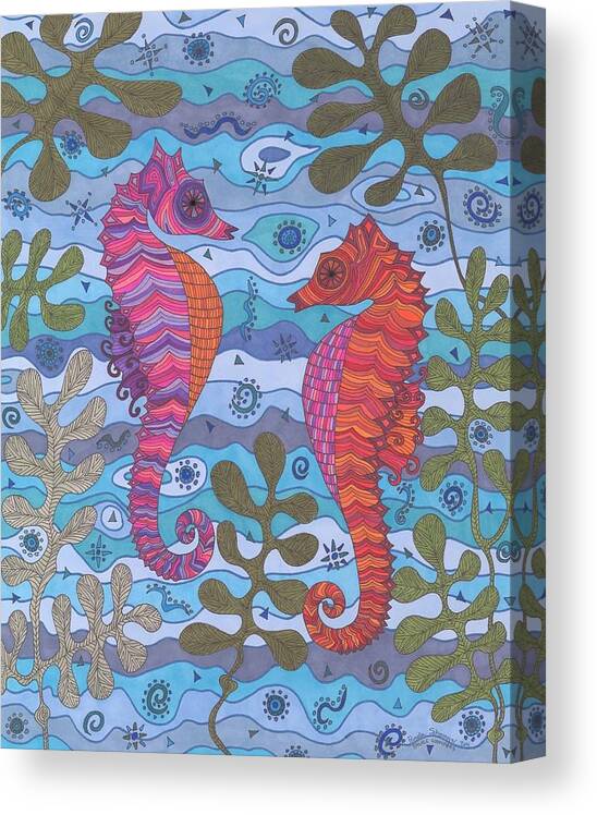 Sea Horses Canvas Print featuring the drawing Small Wonders by Pamela Schiermeyer