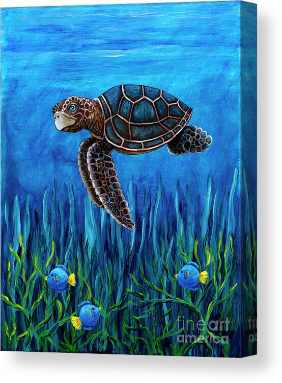 Rebecca Canvas Print featuring the painting Smirking Turtle by Rebecca Parker