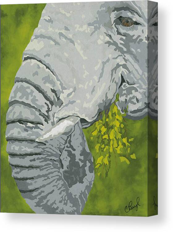 Elephant Canvas Print featuring the painting Snack Time by Cheryl Bowman