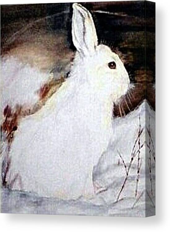 Snowshoe Hare Canvas Print featuring the painting Snow Bunny by Debra Sandstrom