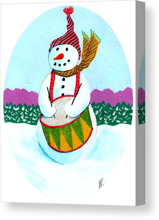 Snowman Canvas Print featuring the painting Snowman Drummer by Jim Harris