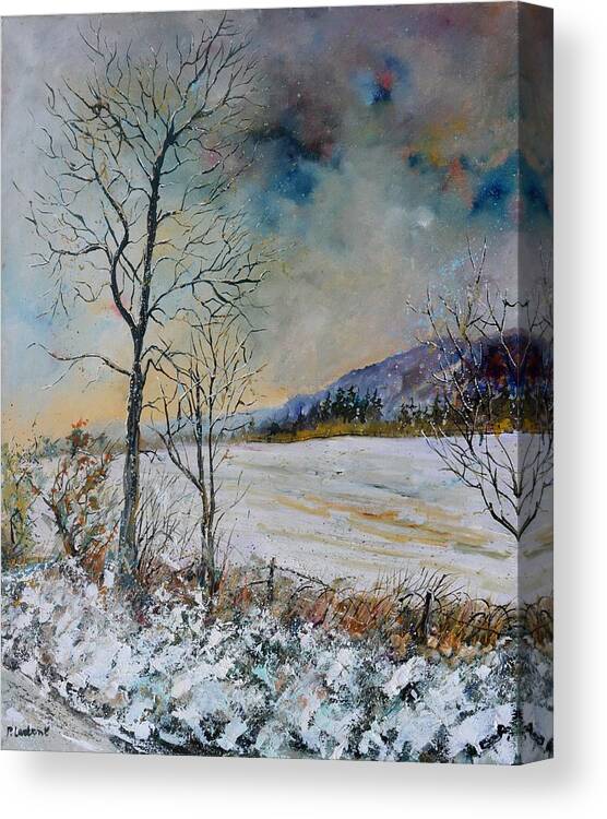 Landscape Canvas Print featuring the painting Snowy landscape by Pol Ledent