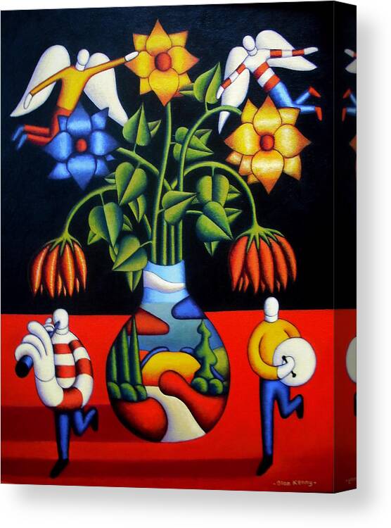 Softvase With Flowers And Figures Canvas Print featuring the painting Softvase with flowers and figures by Alan Kenny