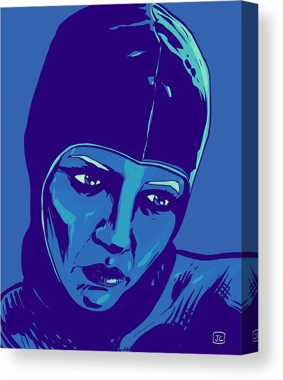 Portrait Canvas Print featuring the drawing Spaceman in Blue by Giuseppe Cristiano
