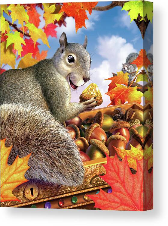 Squirrel Canvas Print featuring the digital art Squirrel Treasure by Jerry LoFaro