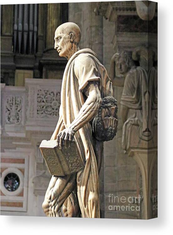 Statue Of St. Bartholomew Canvas Print featuring the photograph St. Bartholomew statue in Duomo, Milan Cathedral 7680 by Jack Schultz