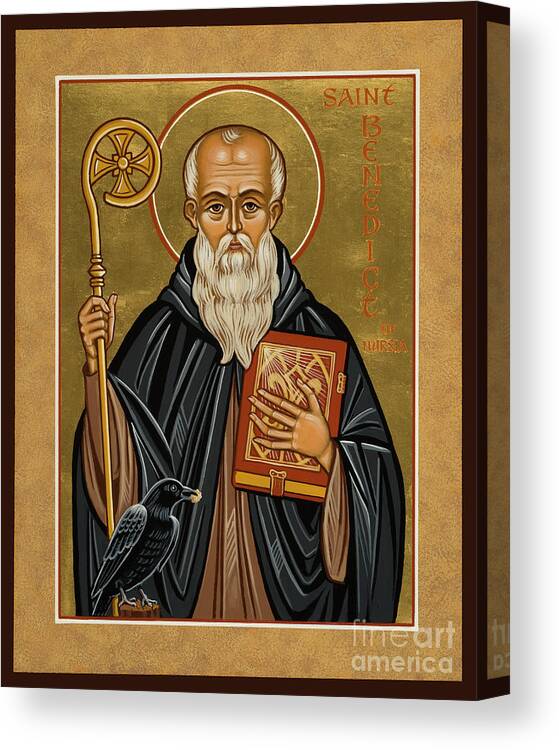 St. Benedict Of Nursia Canvas Print featuring the painting St. Benedict of Nursia - JCBNN by Joan Cole