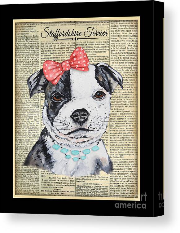 Staffordshire Terrier Canvas Print featuring the painting Staffordshire Terrier-JP3857 by Jean Plout