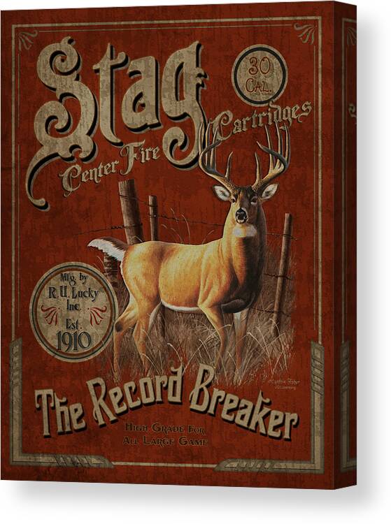 Cynthie Fisher Canvas Print featuring the painting Stag Record Breaker Sign by JQ Licensing