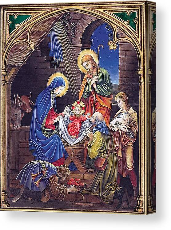 Nativity Canvas Print featuring the painting Stained Glass Nativity by Artist Unknown