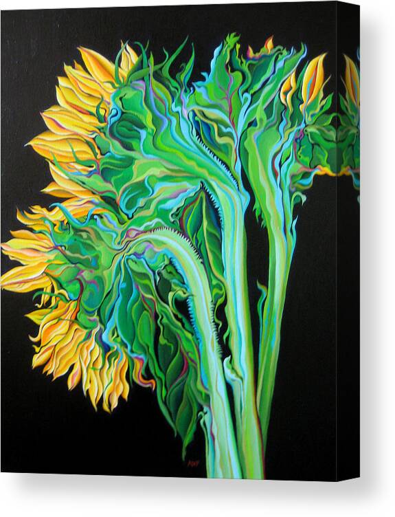 Sunflower Canvas Print featuring the painting Stalking Sunshine by Amy Ferrari