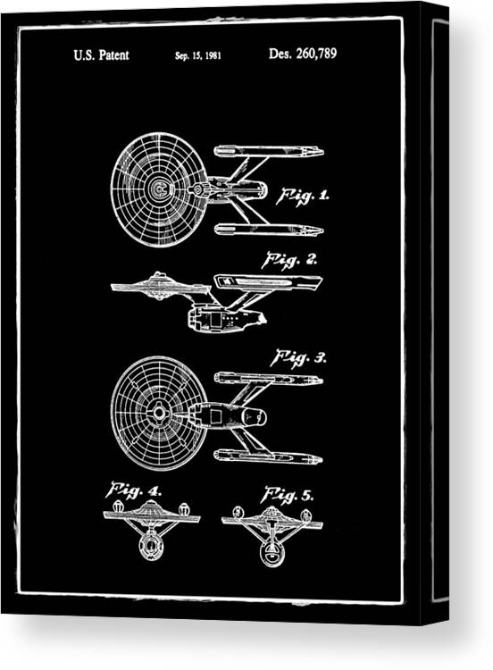 Star Canvas Print featuring the photograph Star Trek Enterprise Patent Black by Bill Cannon