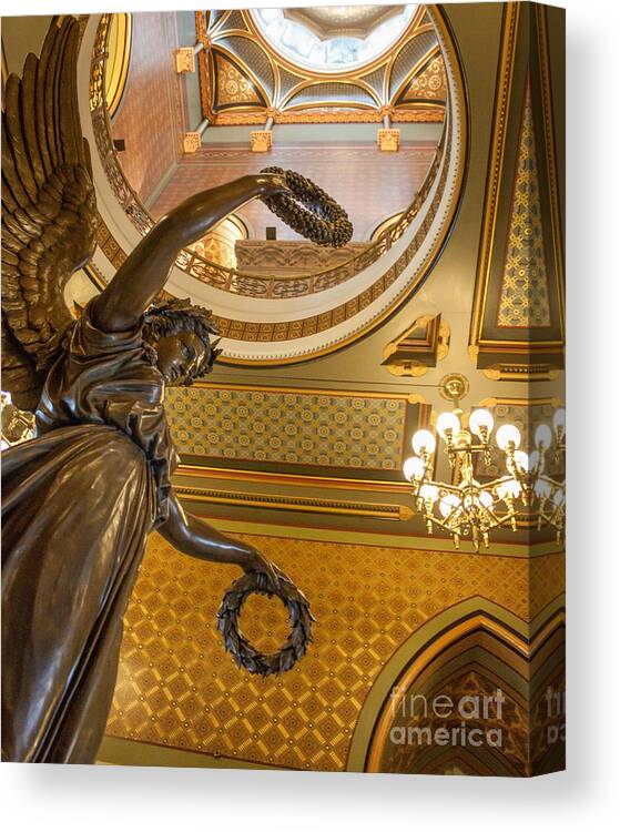 Architecture Canvas Print featuring the photograph Statue of Genius Vertical by Thomas Marchessault
