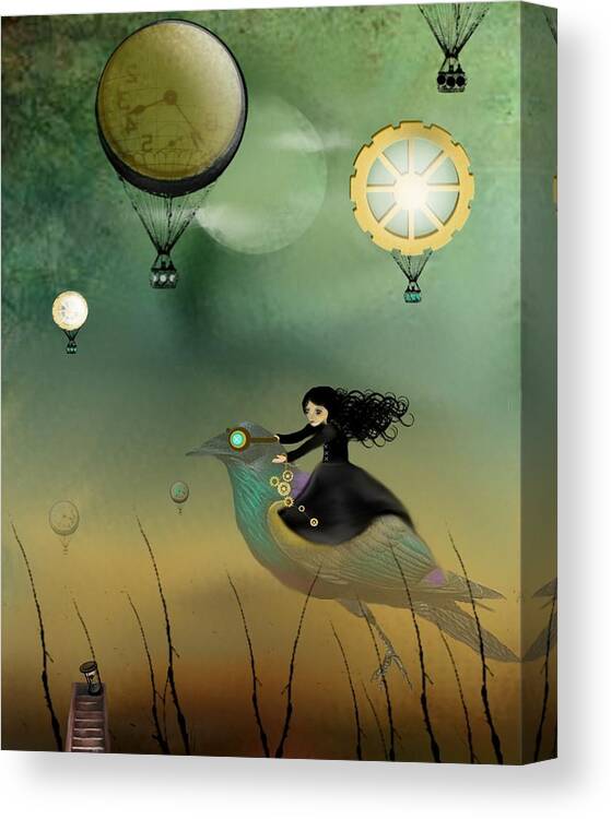 Fantasy Canvas Print featuring the digital art Steampunk Flight of Fantasy by Charlene Zatloukal