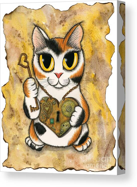 Steampunk Canvas Print featuring the painting Steampunk Valentine Cat by Carrie Hawks