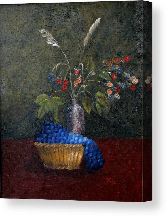 Fruit Canvas Print featuring the painting Still Life with Blue Fruit by Karin Eisermann