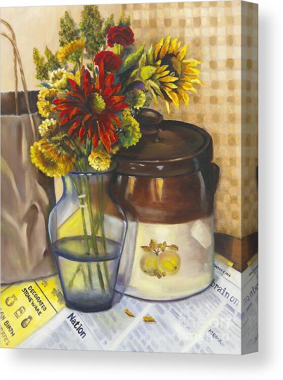 Still Life Canvas Print featuring the painting Still Life with Brown Paper Sack by Marlene Book
