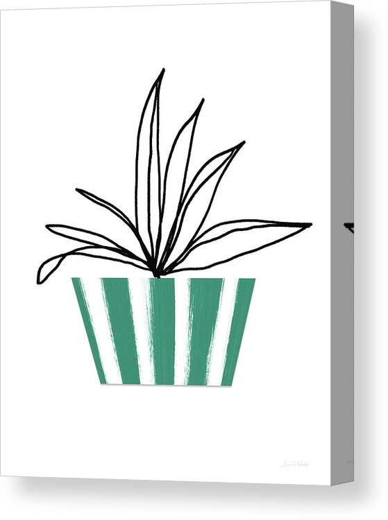 Plant Canvas Print featuring the mixed media Succulent In Green Pot 3- Art by Linda Woods by Linda Woods