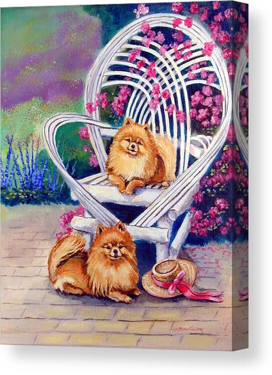 Pomeranian Canvas Print featuring the painting Summer Day - Pomeranian by Lyn Cook