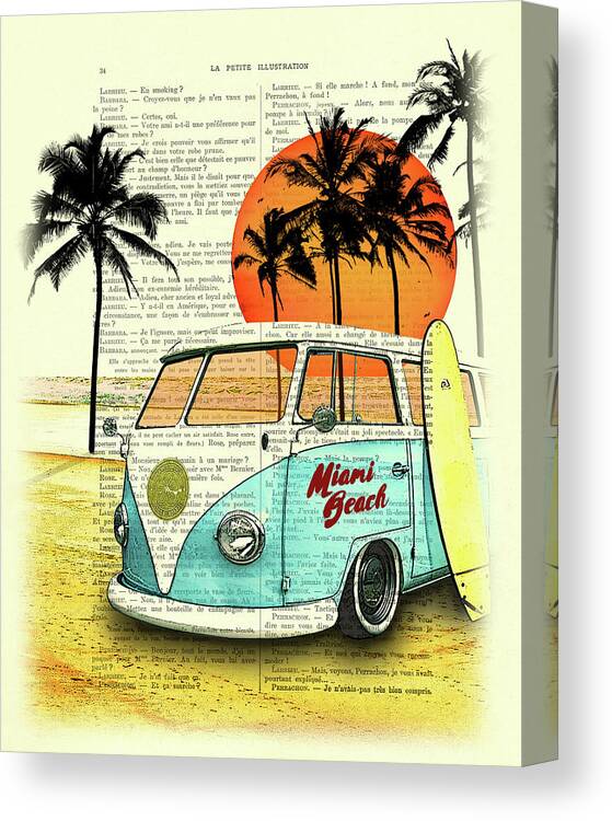 Sun Canvas Print featuring the digital art Sun sea beach and fun by Madame Memento