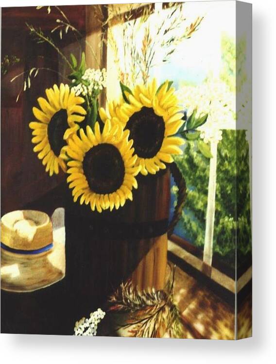 Sunflowers Canvas Print featuring the painting Sunflower Sill by Renate Wesley