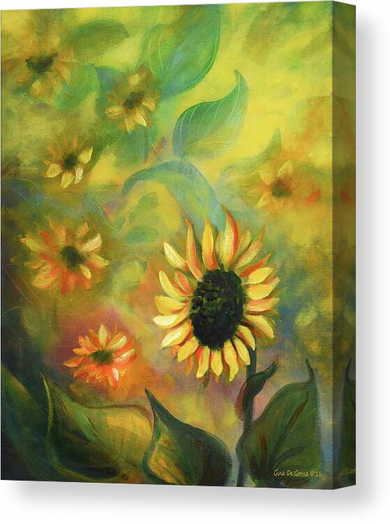 Flower Canvas Print featuring the painting Sunflowers 35, Vertical Painting by Gina De Gorna