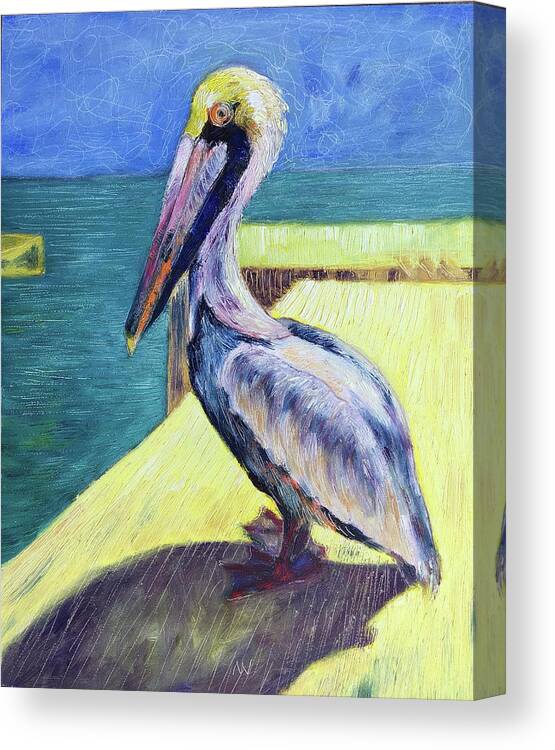 Pelican Canvas Print featuring the painting Sunny Pelican by AnneMarie Welsh