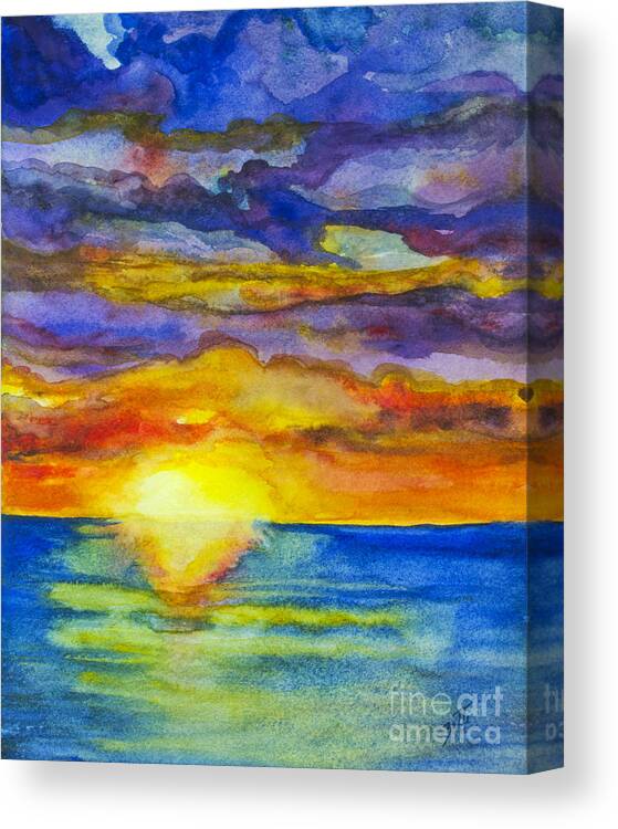 Seascape Canvas Print featuring the painting Sunset 1 by Suzette Kallen