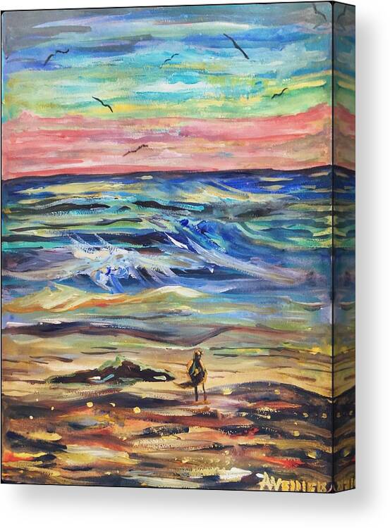 Sunset Canvas Print featuring the painting Sunset Corpus Christi Beach by Angela Weddle