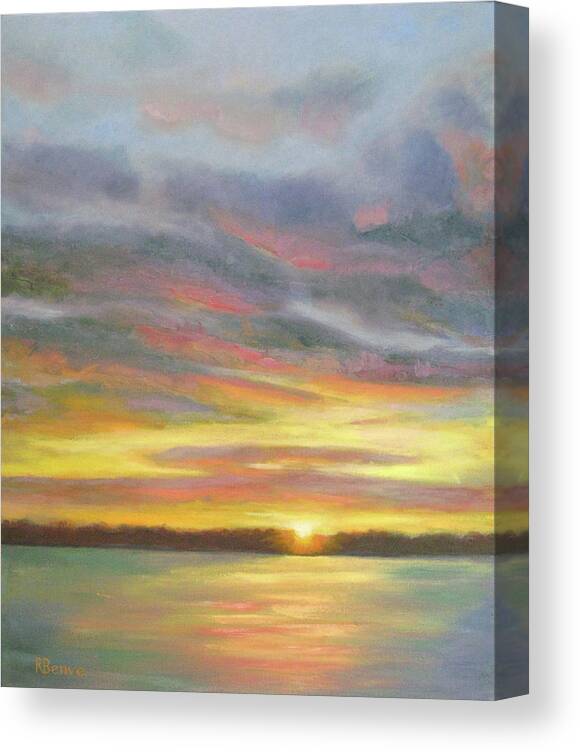 Sunset Canvas Print featuring the painting Sunset Over Lake by Robie Benve