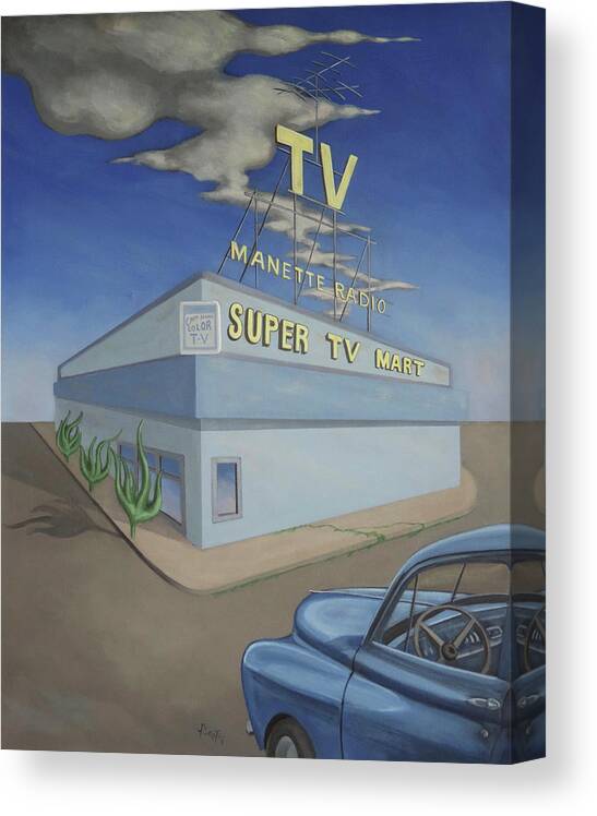 Vintage Canvas Print featuring the painting Super TV Mart by Sally Banfill