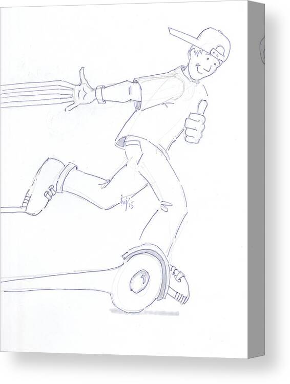 Swegway Canvas Print featuring the drawing Swegway Hoverboard Fun Cartoon by Mike Jory