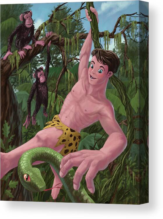 Tarzan Canvas Print featuring the painting Swinging Boy Tarzan by Martin Davey