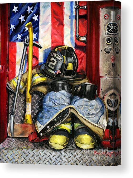 Firefighting Canvas Print featuring the painting Symbols Of Heroism by Paul Walsh