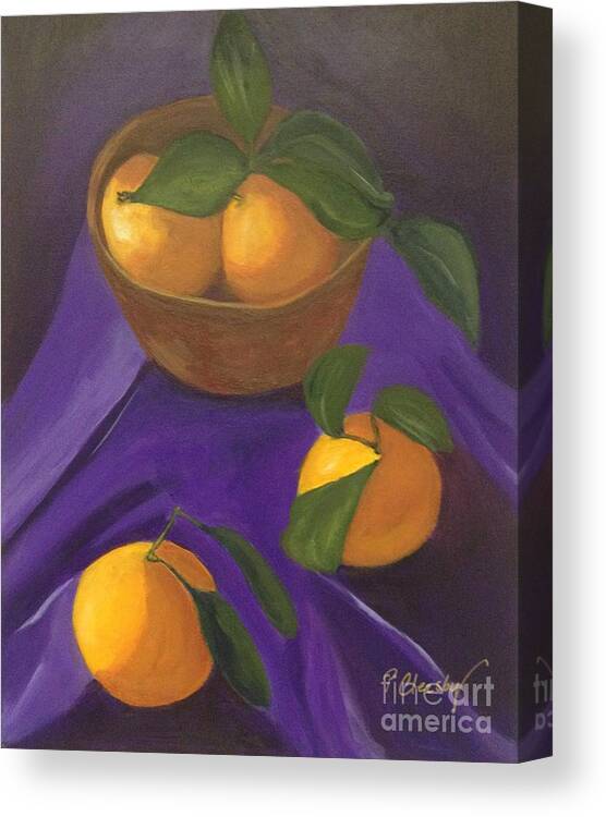 Oranges Canvas Print featuring the painting Tangerines on purple by Patricia Cleasby