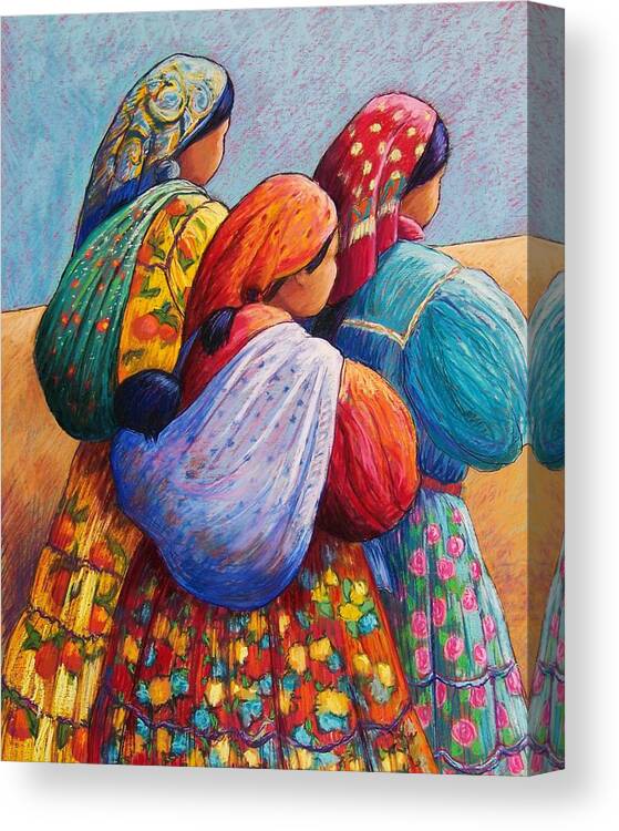 Mexico Canvas Print featuring the pastel Tarahumara Women by Candy Mayer