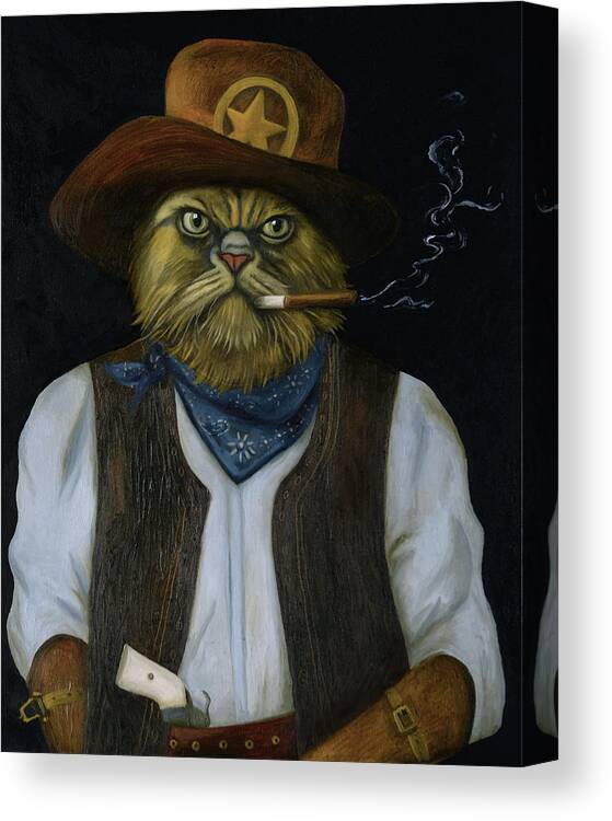 Cat Canvas Print featuring the painting Texas Cat With An Attitude by Leah Saulnier The Painting Maniac