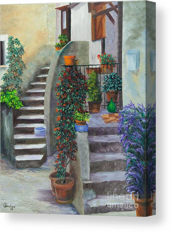 Italy Street Painting Canvas Print featuring the painting The Back Stairs by Charlotte Blanchard