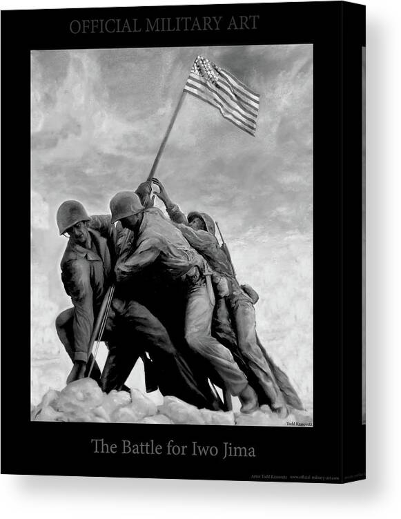 The Battle For Iwo Jima Canvas Print featuring the painting The Battle for Iwo Jima by Todd Krasovetz by Todd Krasovetz