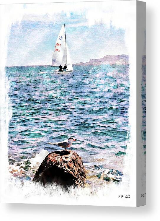 The Bird And The Sea Canvas Print featuring the photograph The Bird and the Sea by Jean Francois Gil