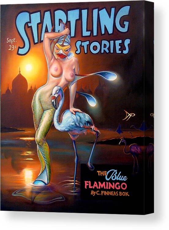 Mermaid Canvas Print featuring the painting The Blue Flamingo by Patrick Anthony Pierson