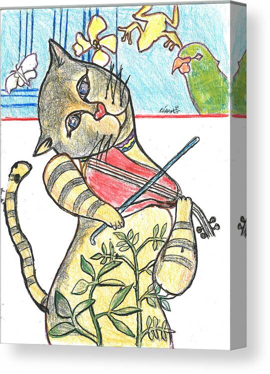 Nursery Rhyme Canvas Print featuring the drawing The Cat And The Fiddle by Kippax Williams