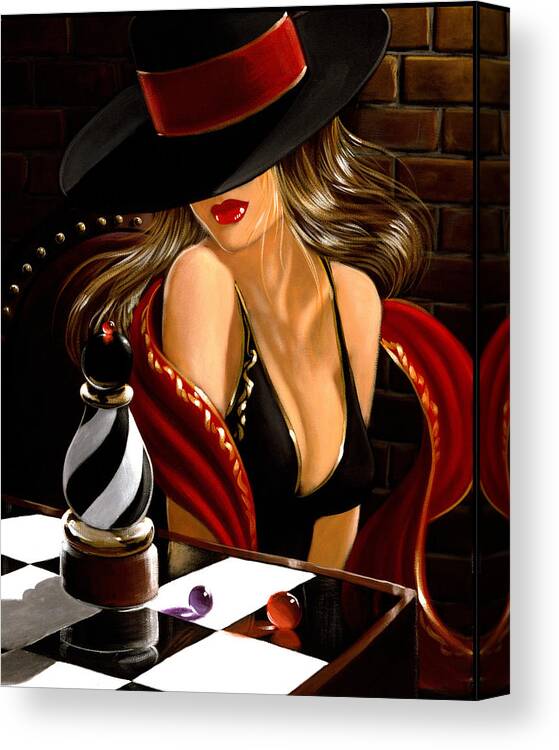 Espionage Canvas Print featuring the painting The Chess Pice by Victor Ostrovsky
